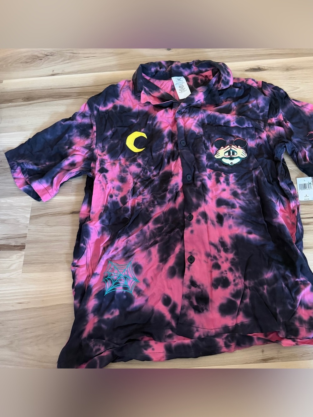 New Halloween Disney tie-dye  button-down shirt with embroidered details
